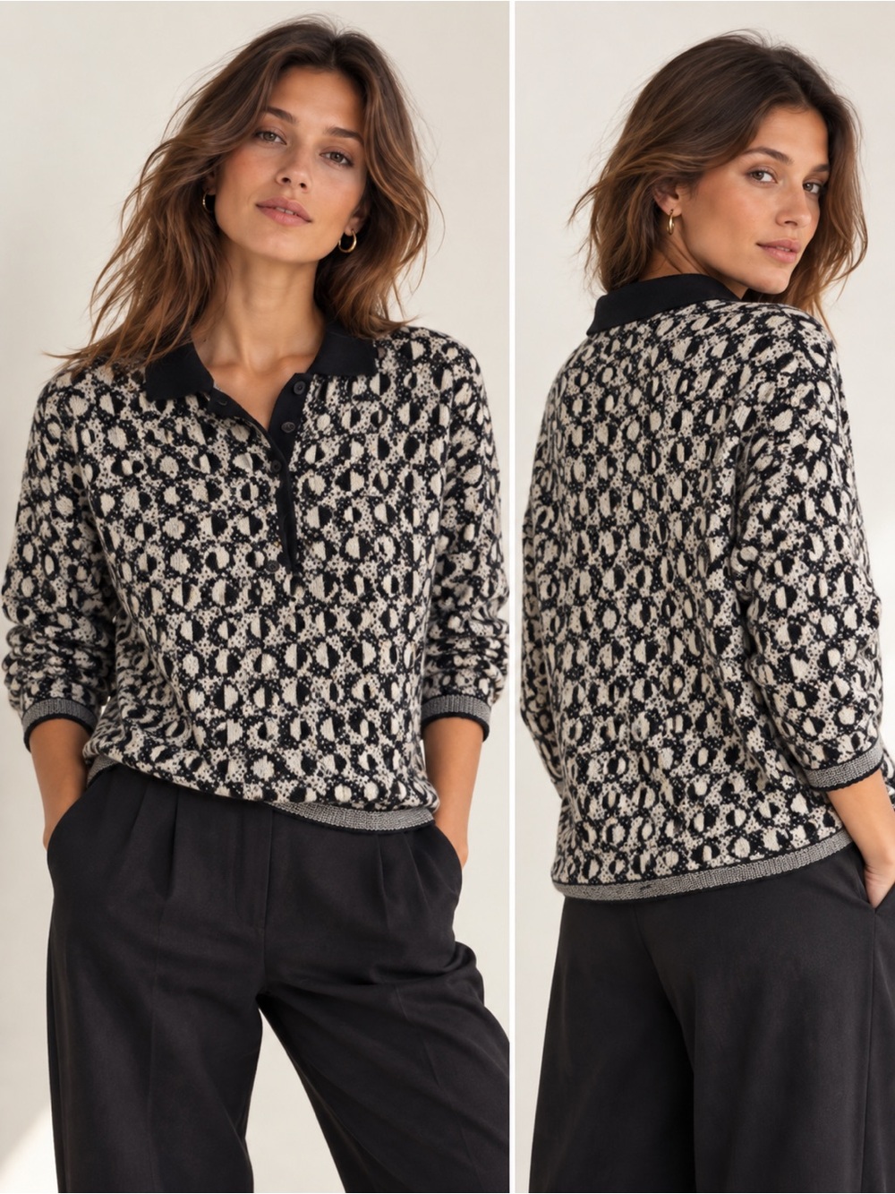 Vintage Benetton Italy Wool Blend Geometric Sweater Cardigan